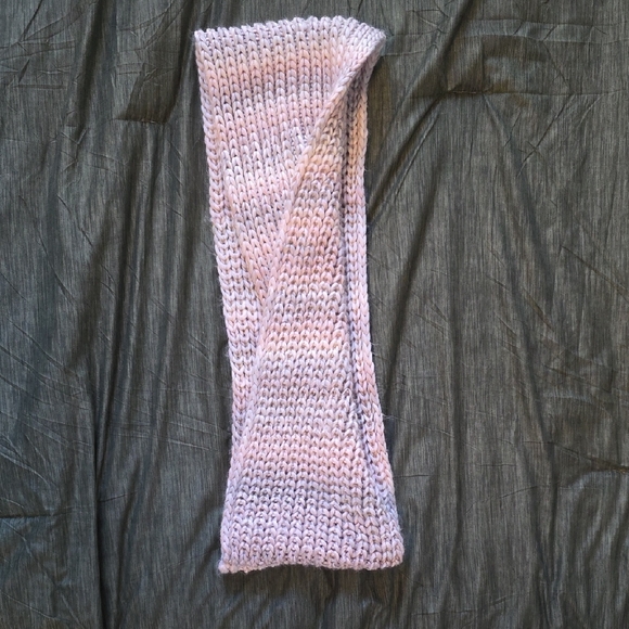 Accessories - Chunky Soft Knit Scarf in Muted Pink, Grey And Cream.